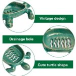 Sungmor Heavy Duty Cast Iron Drainable Soap Holder - Lovely Tortoise Shaped & Antique Green & Gold Finish - Kitchen Bathroom Sink Soap Dish Tray - Practical & Decorative...