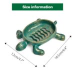 Sungmor Heavy Duty Cast Iron Drainable Soap Holder - Lovely Tortoise Shaped & Antique Green & Gold Finish - Kitchen Bathroom Sink Soap Dish Tray - Practical & Decorative...