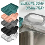 Sunshinehomely Silicone Sink Sponge Holder, Sponge Holder for Kitchen Sink, Silicone Bathroom Soap Dishes with Drain Spout, Silicone Dish Soap Tray, Shower Soap Holder, Kitchen...