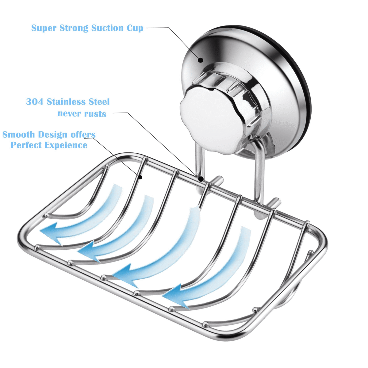 Super Powerful Vacuum Suction Cup Shower Soap Dish - Strong Rustproof Stainless Steel Soap Saver Sponge Holder for Bathroom & Kitchen Sink