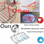 Super Powerful Vacuum Suction Cup Shower Soap Dish - Strong Rustproof Stainless Steel Soap Saver Sponge Holder for Bathroom & Kitchen Sink