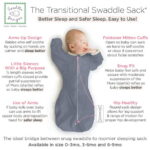 SwaddleDesigns Transitional Swaddle Sack, Arms Up Swaddle with Half-Length Sleeves & Mitten Cuffs, Easy Transition Swaddle Sleep Sack, Large, 6-9 Months, 21-24 lb, Heathered Denim