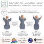 SwaddleDesigns Transitional Swaddle Sack, Arms Up Swaddle with Half-Length Sleeves & Mitten Cuffs, Easy Transition Swaddle Sleep Sack, Large, 6-9 Months, 21-24 lb, Heathered Denim