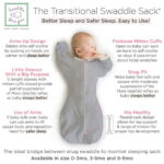 SwaddleDesigns Transitional Swaddle Sack with Arms Up Half-Length Sleeves and Mitten Cuffs, Better Sleep for Baby Boy & Baby Girl, Heathered Gray, Small, 0-3 Mo, 6-14 lbs