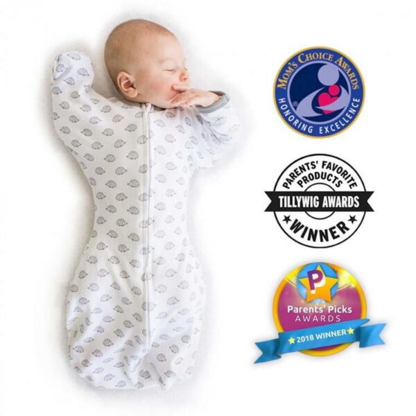 SwaddleDesigns Transitional Swaddle Sack with Arms Up Half-Length Sleeves and Mitten Cuffs, Better Sleep for Baby Boy & Baby Girl, Tiny Hedgehog, Medium, 3-6 Mo, 14-21 lbs