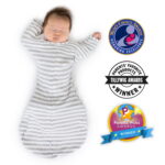 SwaddleDesigns Transitional Swaddle Sack with Arms Up Half-Length Sleeves and Mitten Cuffs, Better Sleep for Baby Boy & Baby Girl, Heathered Gray Stripes, Medium, 3-6 Mo, 14-21 lbs