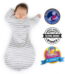 SwaddleDesigns Transitional Swaddle Sack with Arms Up Half-Length Sleeves and Mitten Cuffs, Better Sleep for Baby Boy & Baby Girl, Heathered Gray Stripes, Medium, 3-6 Mo, 14-21 lbs