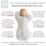 SwaddleDesigns Transitional Swaddle Sack with Arms Up Half-Length Sleeves and Mitten Cuffs, Better Sleep for Baby Boy & Baby Girl, Heathered Gray Stripes, Medium, 3-6 Mo, 14-21 lbs