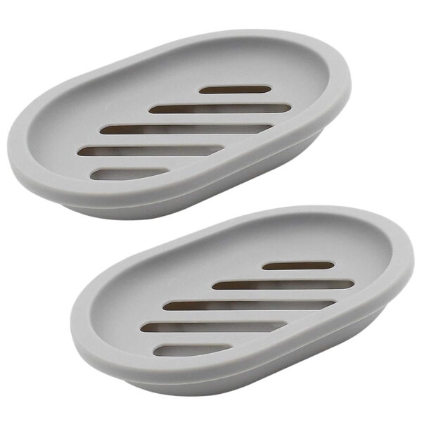 Syenll 2 Pack Soap Dish with Drain, Double Layer Plastic Draining Soap Holder for Bathroom Shower Kitchen (Gray)
