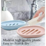Syenll 2 Pack Soap Dish with Drain, Double Layer Plastic Draining Soap Holder for Bathroom Shower Kitchen (Blue)