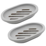 Syenll 2 Pack Soap Dish with Drain, Double Layer Plastic Draining Soap Holder for Bathroom Shower Kitchen (Gray)