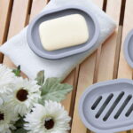Syenll 2 Pack Soap Dish with Drain, Double Layer Plastic Draining Soap Holder for Bathroom Shower Kitchen (Gray)