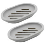 Syenll 2 Pack Soap Dish with Drain, Double Layer Plastic Draining Soap Holder for Bathroom Shower Kitchen (Gray)