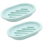 Syenll 2 Pack Soap Dish with Drain, Double Layer Plastic Draining Soap Holder for Bathroom Shower Kitchen (Green)