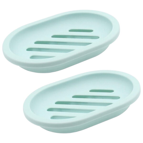 Syenll 2 Pack Soap Dish with Drain, Double Layer Plastic Draining Soap Holder for Bathroom Shower Kitchen (Green)