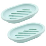 Syenll 2 Pack Soap Dish with Drain, Double Layer Plastic Draining Soap Holder for Bathroom Shower Kitchen (Green)