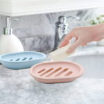 Syenll 2 Pack Soap Dish with Drain, Double Layer Plastic Draining Soap Holder for Bathroom Shower Kitchen (Pink)