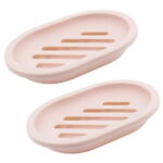 Syenll 2 Pack Soap Dish with Drain, Double Layer Plastic Draining Soap Holder for Bathroom Shower Kitchen (Pink)