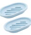 Syenll 2 Pack Soap Dish with Drain, Double Layer Plastic Draining Soap Holder for Bathroom Shower Kitchen (Blue)