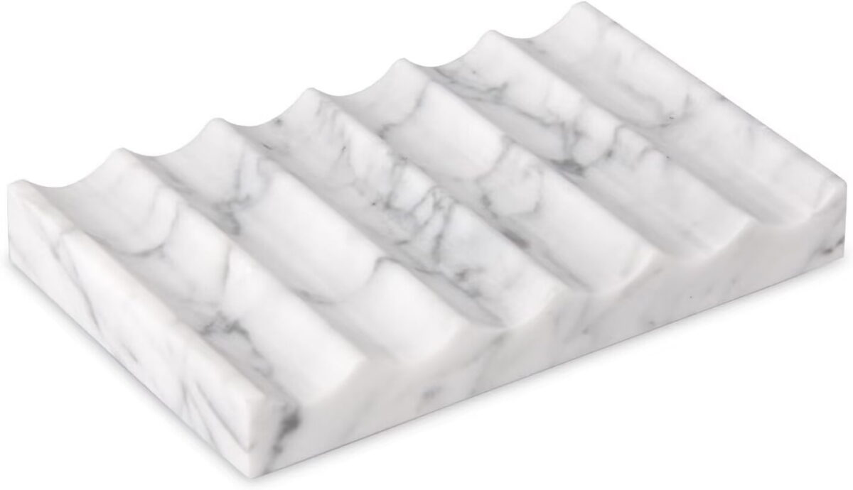 TABHOUKIT Luxury Marble Soap Dish Tray,Rectangle Stone Marble Soap Tray,Self Draining Soap Holder for Bathroom, Kitchen (Carrara White)