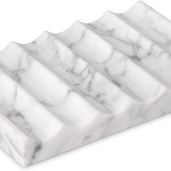 TABHOUKIT Luxury Marble Soap Dish Tray,Rectangle Stone Marble Soap Tray,Self Draining Soap Holder for Bathroom, Kitchen (Carrara White)