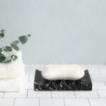 TABHOUKIT Luxury Marble Soap Dish Tray,Rectangle Stone Marble Soap Tray,Self Draining Soap Holder for Bathroom, Kitchen (Black White)