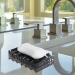 TABHOUKIT Luxury Marble Soap Dish Tray,Rectangle Stone Marble Soap Tray,Self Draining Soap Holder for Bathroom, Kitchen (Black White)