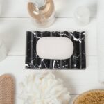 TABHOUKIT Luxury Marble Soap Dish Tray,Rectangle Stone Marble Soap Tray,Self Draining Soap Holder for Bathroom, Kitchen (Black White)