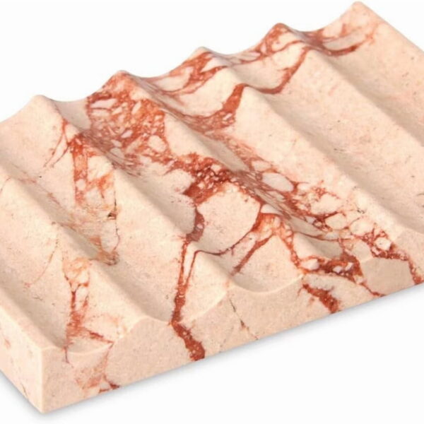 TABHOUKIT Luxury Marble Soap Dish Tray,Rectangle Stone Marble Soap Tray,Self Draining Soap Holder for Bathroom, Kitchen (Pink)
