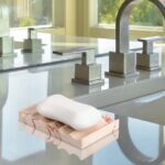 TABHOUKIT Luxury Marble Soap Dish Tray,Rectangle Stone Marble Soap Tray,Self Draining Soap Holder for Bathroom, Kitchen (Pink)