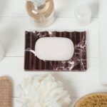 TABHOUKIT Luxury Marble Soap Dish Tray,Rectangle Stone Marble Soap Tray,Self Draining Soap Holder for Bathroom, Kitchen (Rosso Lepanto)