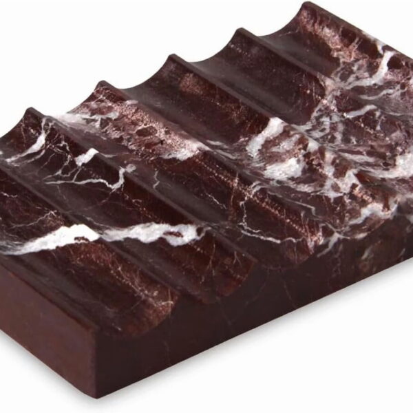 TABHOUKIT Luxury Marble Soap Dish Tray,Rectangle Stone Marble Soap Tray,Self Draining Soap Holder for Bathroom, Kitchen (Rosso Lepanto)
