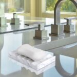 TABHOUKIT Luxury Marble Soap Dish Tray,Rectangle Stone Marble Soap Tray,Self Draining Soap Holder for Bathroom, Kitchen (Carrara White)