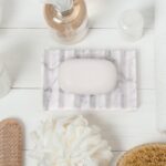 TABHOUKIT Luxury Marble Soap Dish Tray,Rectangle Stone Marble Soap Tray,Self Draining Soap Holder for Bathroom, Kitchen (Carrara White)