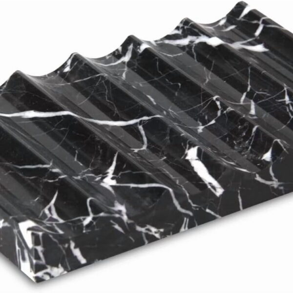 TABHOUKIT Luxury Marble Soap Dish Tray,Rectangle Stone Marble Soap Tray,Self Draining Soap Holder for Bathroom, Kitchen (Black White)