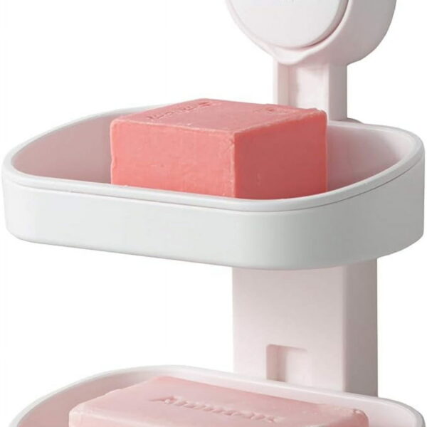 TAILI Double Layer Soap Dish Suction Cup Soap Holder, Strong Sponge Holder for Shower, Bathroom, Tub and Kitchen Sink, Drill-Free, Removable