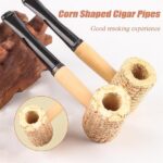 Triani 5Pcs Corn Shaped Cigar Pipes Natural Corn Cob Practice Pipes Straight Varnished Corncob Pipe Black Stem for Beginner