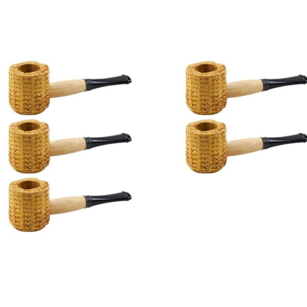 Triani 5Pcs Corn Shaped Cigar Pipes Natural Corn Cob Practice Pipes Straight Varnished Corncob Pipe Black Stem for Beginner