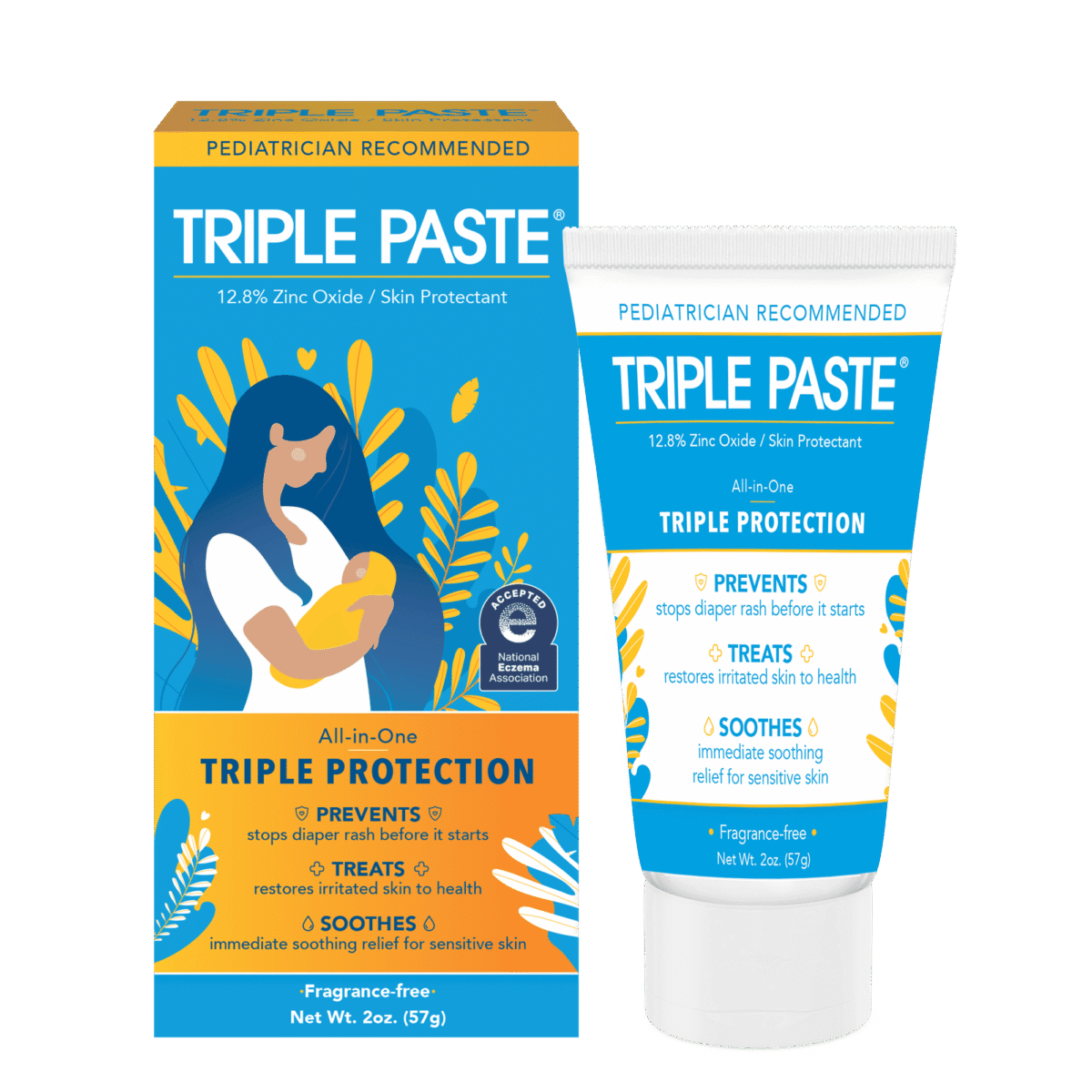 Triple Paste Diaper Rash Cream, Hypoallergenic Medicated Ointment for Babies, 2 oz