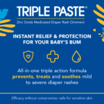 Triple Paste Diaper Rash Cream, Hypoallergenic Medicated Ointment for Babies, 2 oz