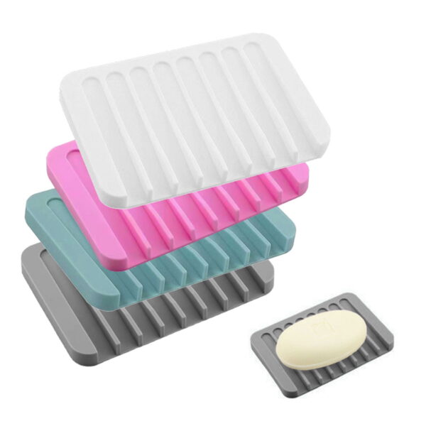 Tripumer 4Pcs Self-Draining Soap Dish Silicone Non-Slip Soap Holder BPA Free Waterfall Drain Soap Protector Suitable for Shower, Bathroom, Kitchen, Bathtub Keep Soap Dry Extend...