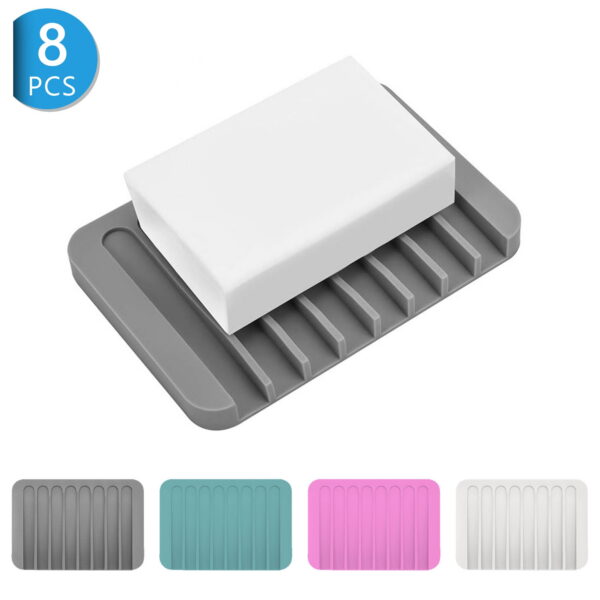 Tripumer 8Pcs Self-Draining Soap Dish Silicone Non-Slip Soap Holder BPA Free Waterfall Drain Soap Protector Suitable for Shower, Bathroom, Kitchen, Bathtub Keep Soap Dry Extend...
