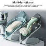TureClos Self Draining Soap Box No Punching Leaf Shape Dish Tray Decorative Soap Holder for Bathroom Kitchen, Grey