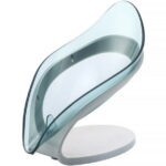 TureClos Self Draining Soap Box No Punching Leaf Shape Dish Tray Decorative Soap Holder for Bathroom Kitchen, Grey