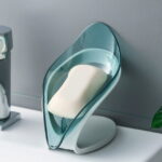 TureClos Self Draining Soap Box No Punching Leaf Shape Dish Tray Decorative Soap Holder for Bathroom Kitchen, Grey