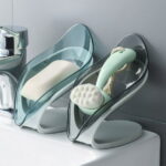 TureClos Self Draining Soap Box No Punching Leaf Shape Dish Tray Decorative Soap Holder for Bathroom Kitchen, Grey