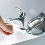 TureClos Self Draining Soap Box No Punching Leaf Shape Dish Tray Decorative Soap Holder for Bathroom Kitchen, Grey"
