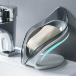 TureClos Self Draining Soap Box No Punching Leaf Shape Dish Tray Decorative Soap Holder for Bathroom Kitchen, Grey"