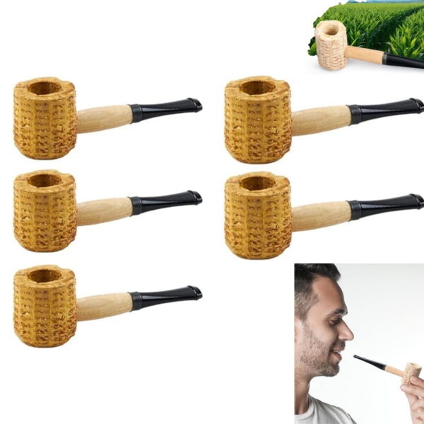Tutuviw Corn Shaped Cigar Pipes,5Pcs Natural Corn Cob Practice Pipe,Corn Cob Pipe,Pipes Accessories,Disposable Cigar Pipe Kit with Straight Stem for Beginner