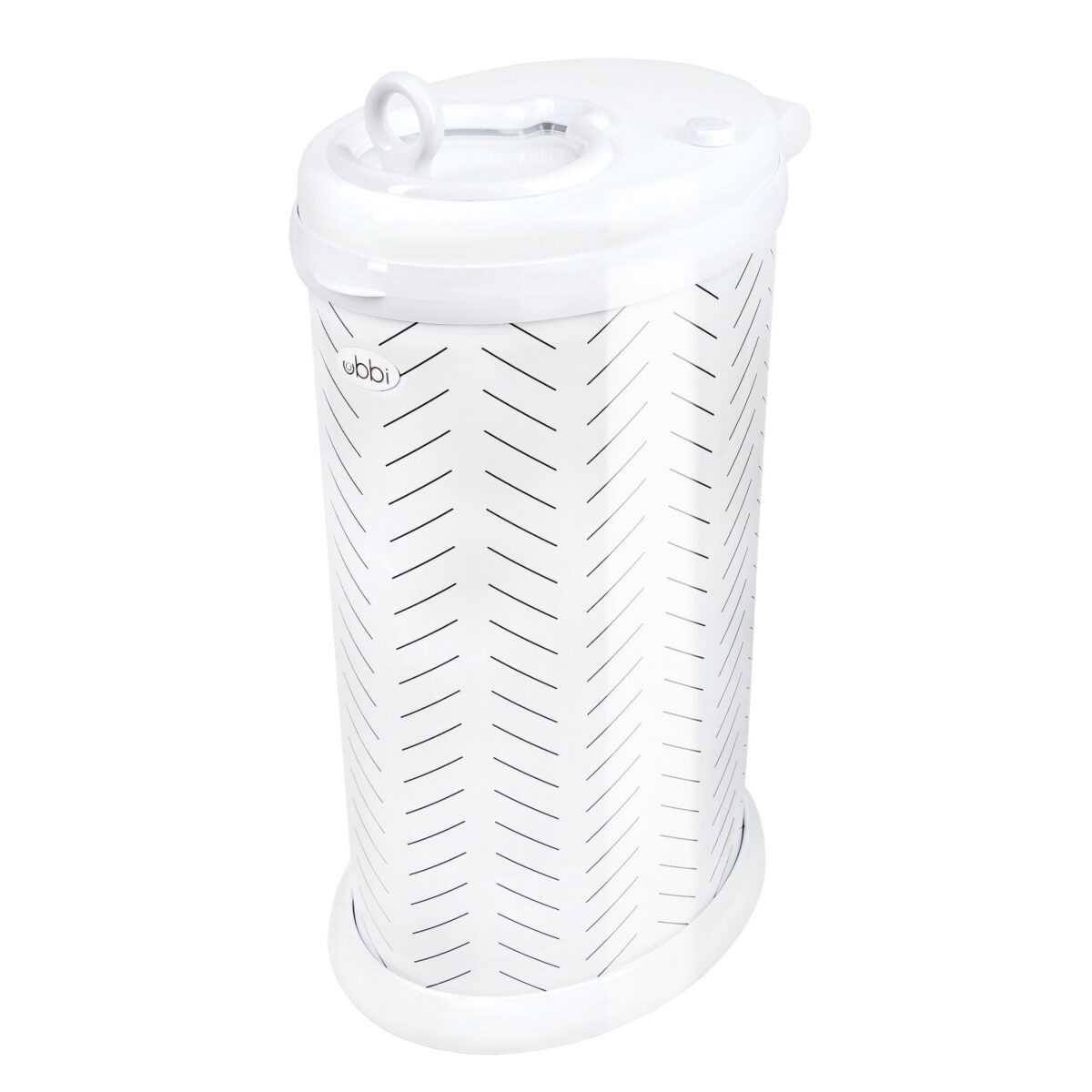 Ubbi Stainless Steel Diaper Pail, Odor Locking, No Special Bag Required, Award-Winning, Registry Must-Have, White Herringbone, Toodler, Newborn